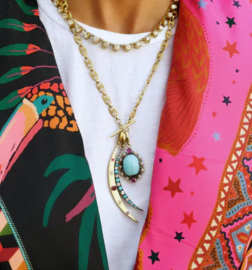 Multi Stone Crescent Charm