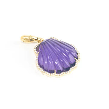 Carved Stone Shell In Diamond Frame Charm