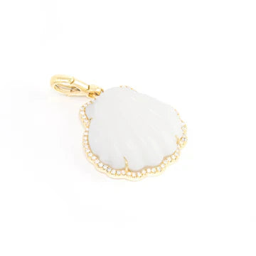 Carved Stone Shell In Diamond Frame Charm