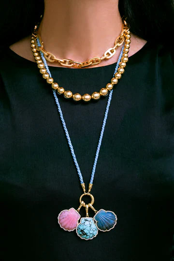 Carved Stone Shell In Diamond Frame Charm