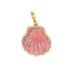 Carved Stone Shell In Diamond Frame Charm