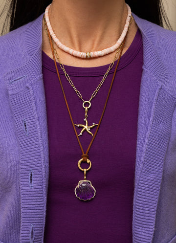 Carved Stone Shell In Diamond Frame Charm