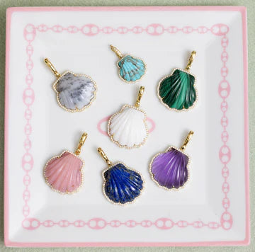 Carved Stone Shell In Diamond Frame Charm