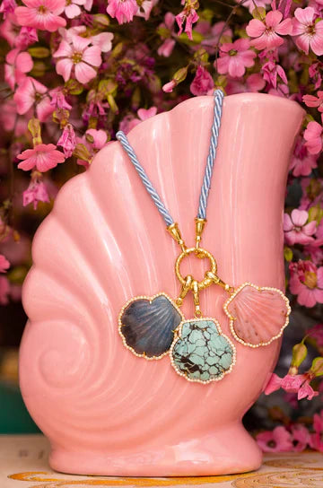 Carved Stone Shell In Diamond Frame Charm