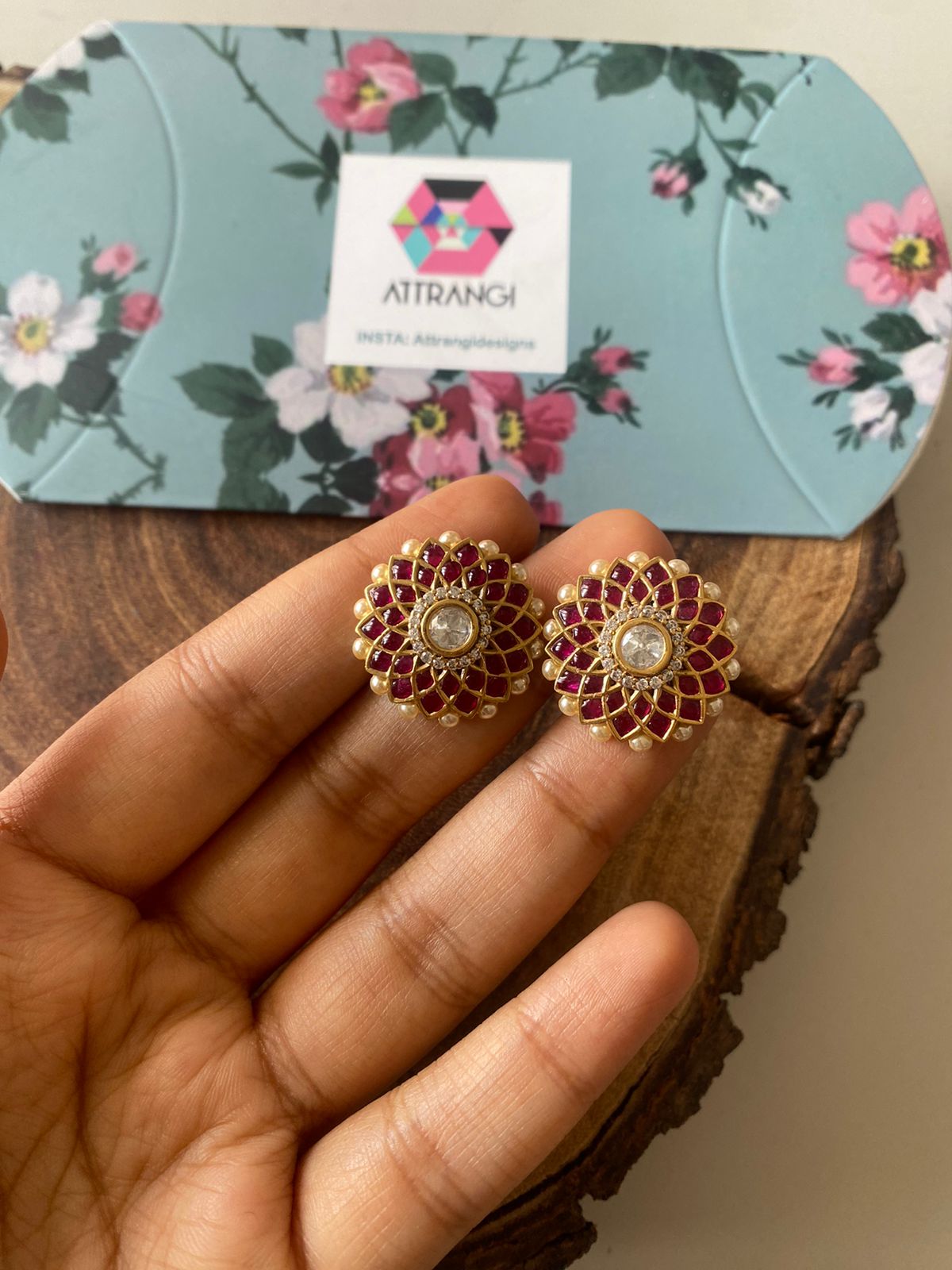 Talaf Polki Meenakari Indian Studs