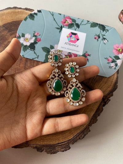 Devanshi Polki Emerald Antique Gold Earrings