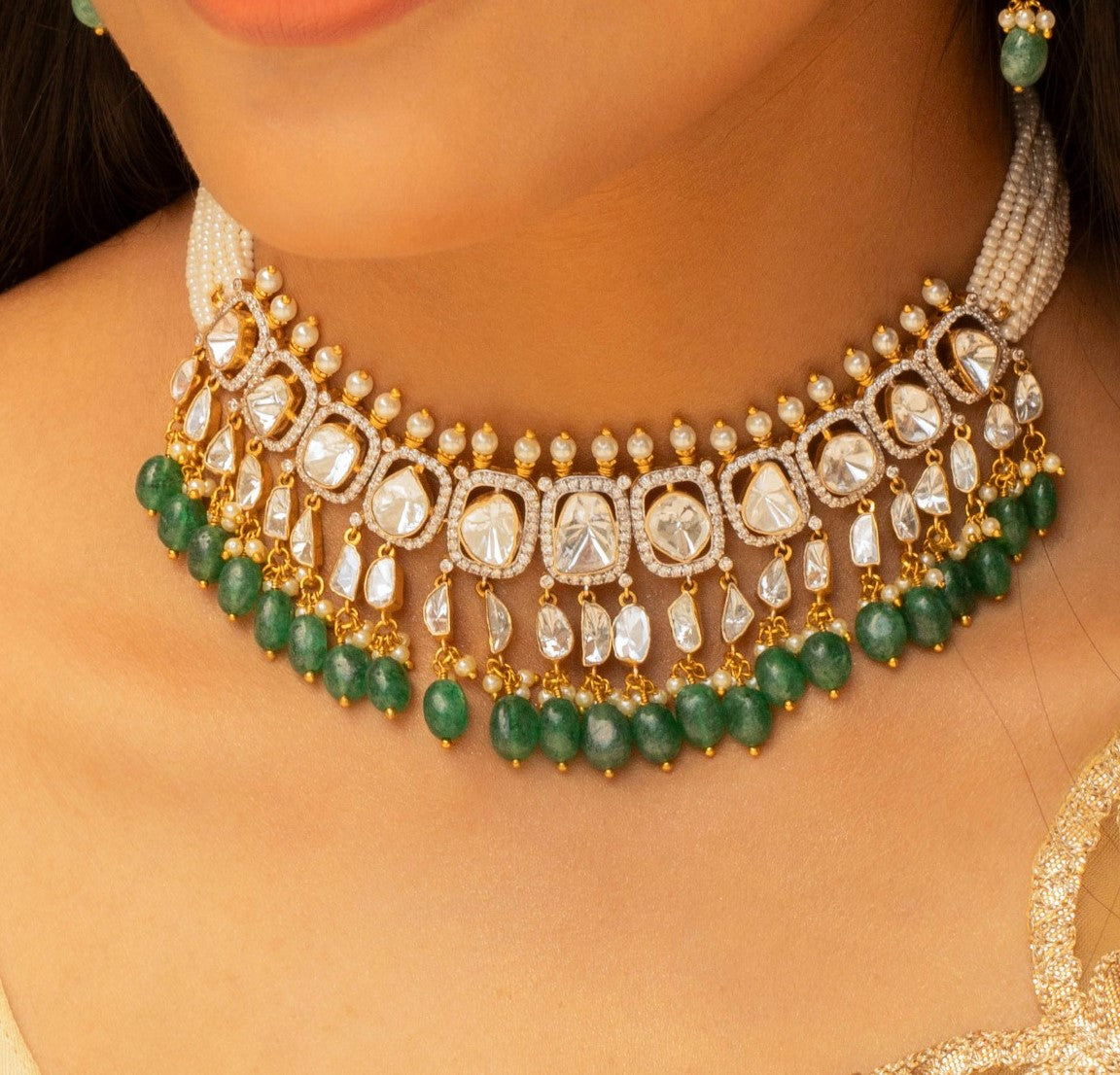 Dazzling Polki & Emerald Bridal Necklace