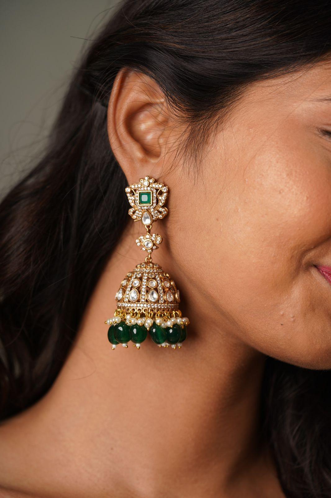 Meeta Polki Antique Gold Jhumkas