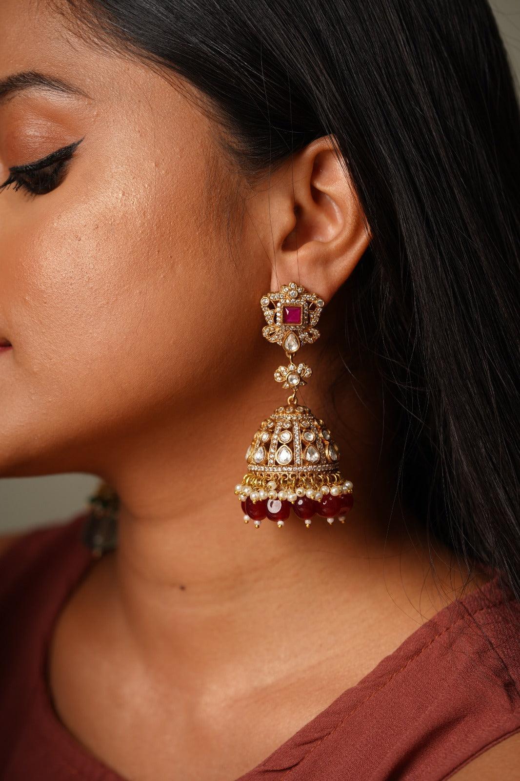Meeta Polki Antique Gold Jhumkas